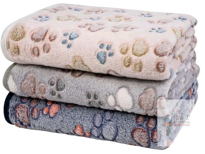 3 New Dono Blankets Soft Fluffy Cute Bone Pattern Fleece Pet Blanket Warm Sleep Mat Cute Print Design Puppy Kitten Blanket Doggy Mat Paw Print for Animals (Nude/Gray/Blue, M(30 * 20"))