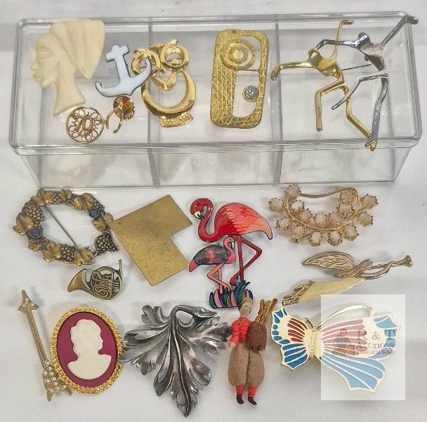 Collection of Bintage Brooches with Case