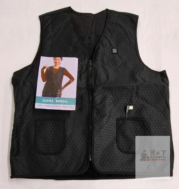 NEW XXXL Black USB Heated Vest, Unisex, Dual Pockets, USB-A, Includes Manual, Electric Warming