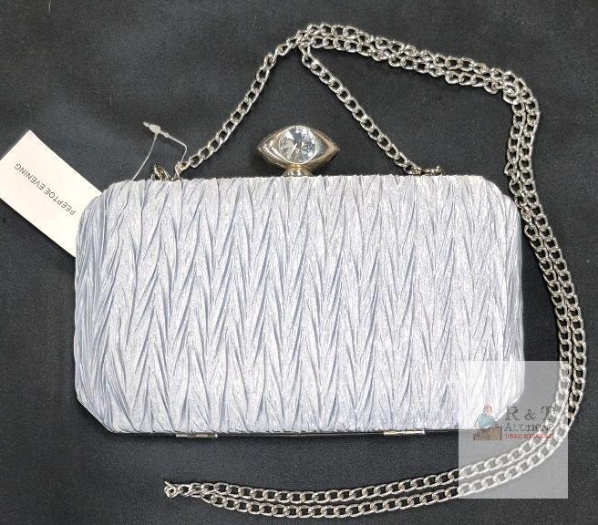 New Women Peeptoe Satin Evening Bag Clutch Purse Handbags Crossbody Hardcase for Party Prom Weddings Silver/Blue
