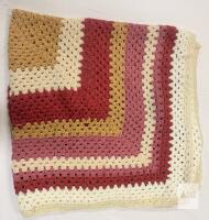 Handmade Granny Square Afghan Blanket, EST 60x70", Cream/Mauve/Gold/Red, Crochet Throw