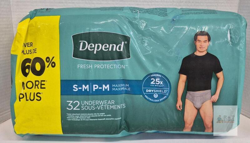 Depend Fresh Protection Men's Disposable Underwear S/M Maximum, 32 Count, 26-34&rdquo; Waist, DRYSHIELD