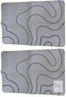 Set of 2 Extra Large 35.5"x15.75" Gray Contour Pattern Desk Mats, Smooth Fabric, Non-Slip Base