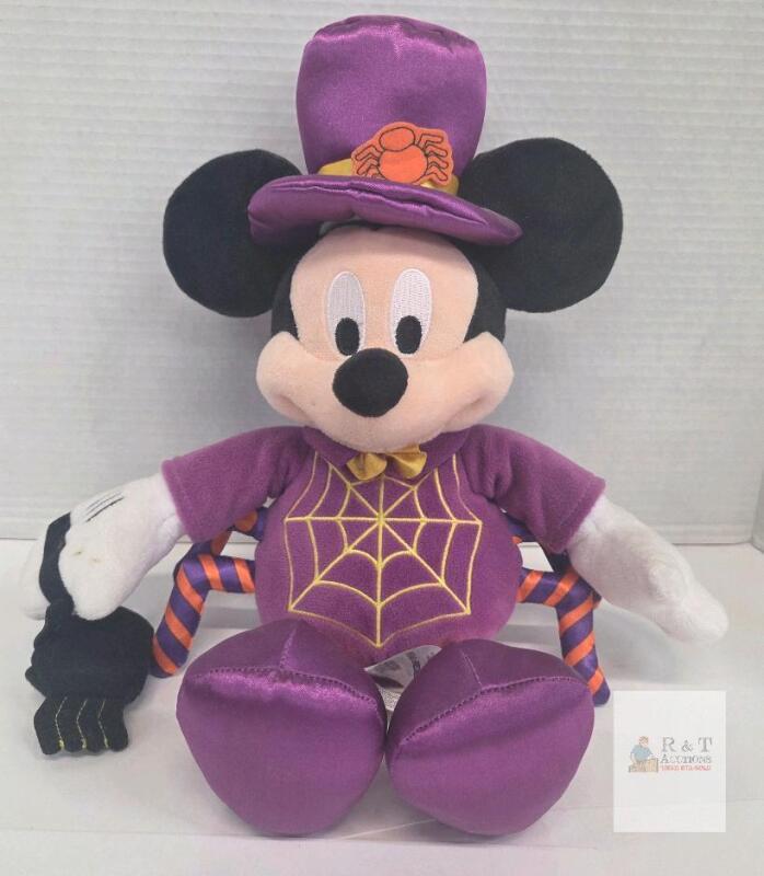 Disney Store Mickey Mouse Halloween Plush 11" Spider Web Top Hat CA129896 Purple Costume