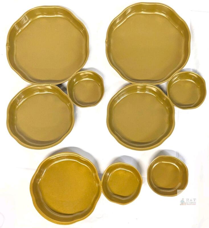 Vintage 8-Piece Mustard Yellow Scalloped Stoneware Dinnerware Set, 10" Plates & Bowls