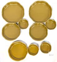 Vintage 8-Piece Mustard Yellow Scalloped Stoneware Dinnerware Set, 10" Plates & Bowls