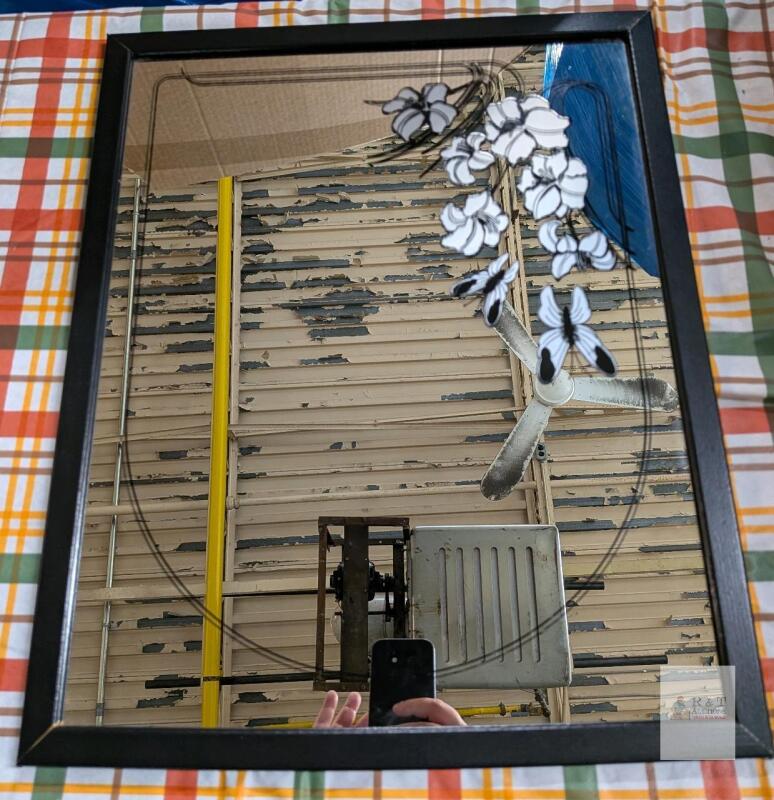 Etched Floral Wall Mirror 24"x18", HOOKA Orient Glass Co. Black Frame Japan