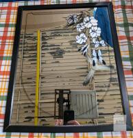 Etched Floral Wall Mirror 24"x18", HOOKA Orient Glass Co. Black Frame Japan