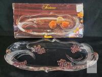Mikasa Fortuna Crystal Oblong Canap&eacute; Tray 15.5" SB 201/349 Original Box, Grape Motif