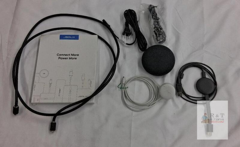 Google Home, and computer accessories: Google Nest Mini 2nd Gen Charcoal, Chromecast 3rd Gen, JSAUX Cable Kit, Accessories Lot