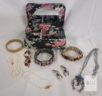 Assorted Vintage & Costume Jewelry Lot &ndash; Bracelets, Necklaces, Earrings, Floral Jewelry Box