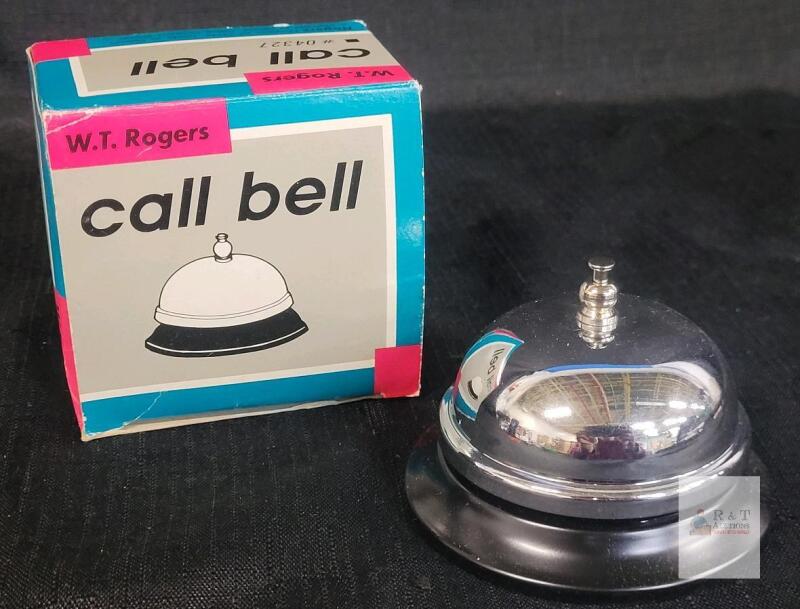 W.T. Rogers Call Bell Model 04327, Chrome Steel Desk Bell with Original Box, 3.38" Diameter