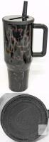 HydroJug Traveler 40 oz Insulated Stainless Steel Tumbler w/ Handle, Straw, Black Marble Pattern