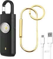 130dB Personal Alarm Keychain, LED Strobe Light, USB-C Rechargeable, Pull Tab, Black/Gold