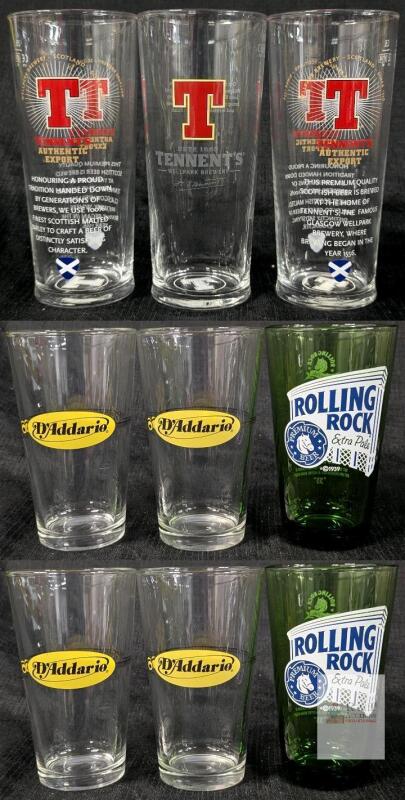 Branded Pint Glasses &ndash; Tennent&rsquo;s, Rolling Rock, D&rsquo;Addario &ndash; 16oz Barware Collection