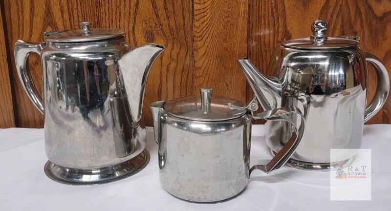 3-Piece Stainless Steel Tea & Coffee Set, Polished Finish, 32oz Pot, 24oz Teapot, Classic Style