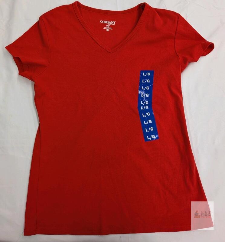 NEW Red COMPANY Ellen Tracy Women&rsquo;s Large V-Neck T-Shirt Made in Canada, 100% Cotton, Short Sleeve
