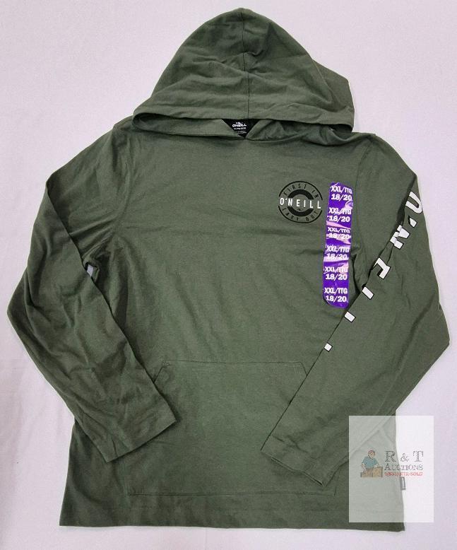 NEW O&rsquo;Neill XXL (18/20) Boys Youth Long Sleeve Olive Green Hooded T-Shirt Pullover Kangaroo Pocket