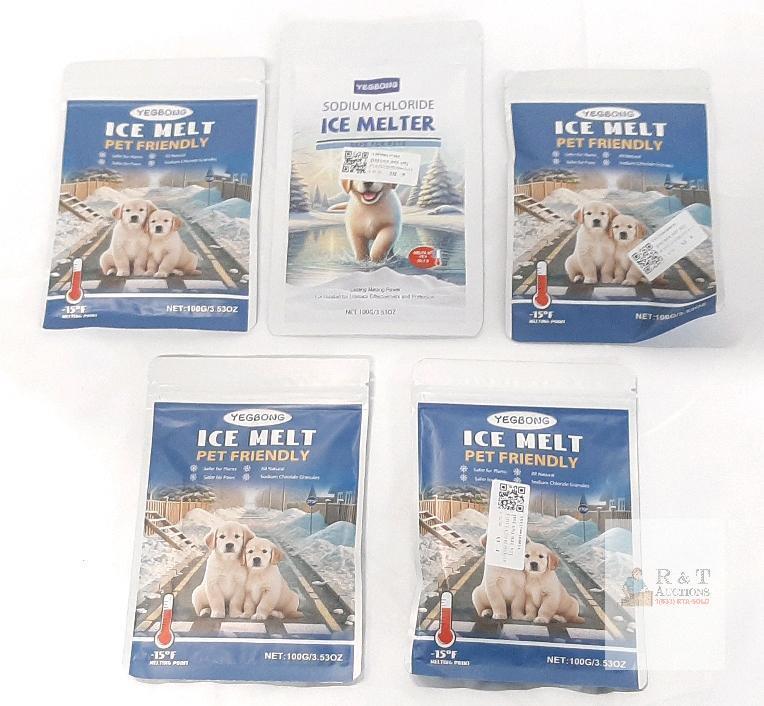 YEGBONG Pet Friendly Ice Melt, Sodium Chloride Formula, -15&deg;F Melting Point, 5 x 100g Packs