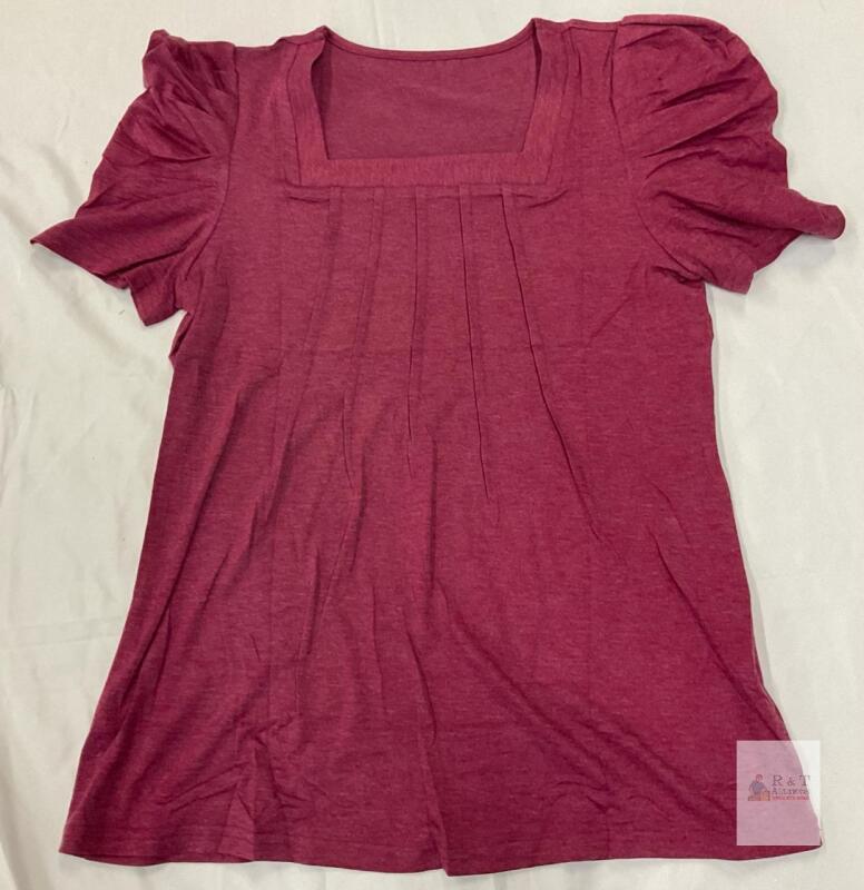 NEW KISSMODA Grape Puff Sleeve Square Neck Women's Blouse, Size Medium, 60/35/5 Poly/Cotton/Spandex