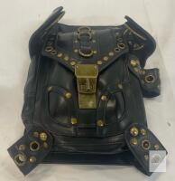 Steampunk Gothic Utility Hip Belt Bag, Black PU Leather, Brass Hardware, Strap Attachment, Rivets