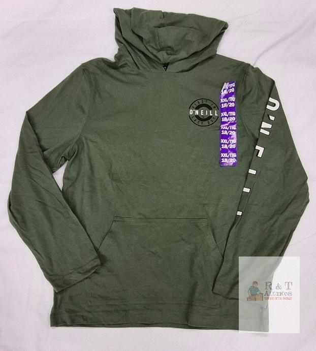 NEW O'Neill Youth XXL (18/20) Olive Green Pullover Hoodie with Logo Chest & Sleeve Print, Kangaroo Pocket