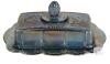 Blue Iridescent Glass Butter Dish with Lid, Grape & Leaf Pattern, Rectangular, 7.5"