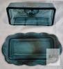Blue Iridescent Glass Butter Dish with Lid, Grape & Leaf Pattern, Rectangular, 7.5" - 3