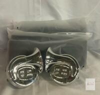 NEW 12V Dual-Tone Chrome Horn Set, 410Hz/510Hz, 60dB, Universal Fit