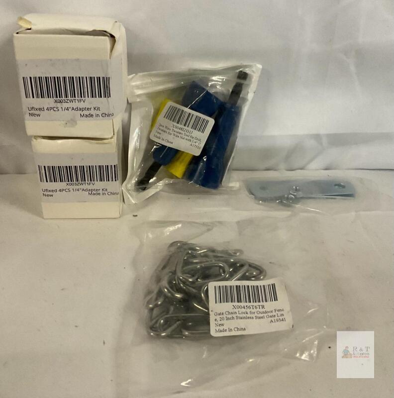 Lot: 1/4" Adapter Kit (8pcs), Wire Twister Tools (2pcs), 20" Stainless Gate Chain Lock Kit