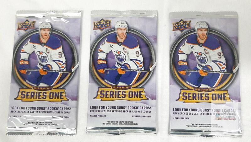 3x 2025-26 Upper Deck Series One NHL Hockey Card Packs, 4 Cards/Pack, Young Guns Rookie Chase