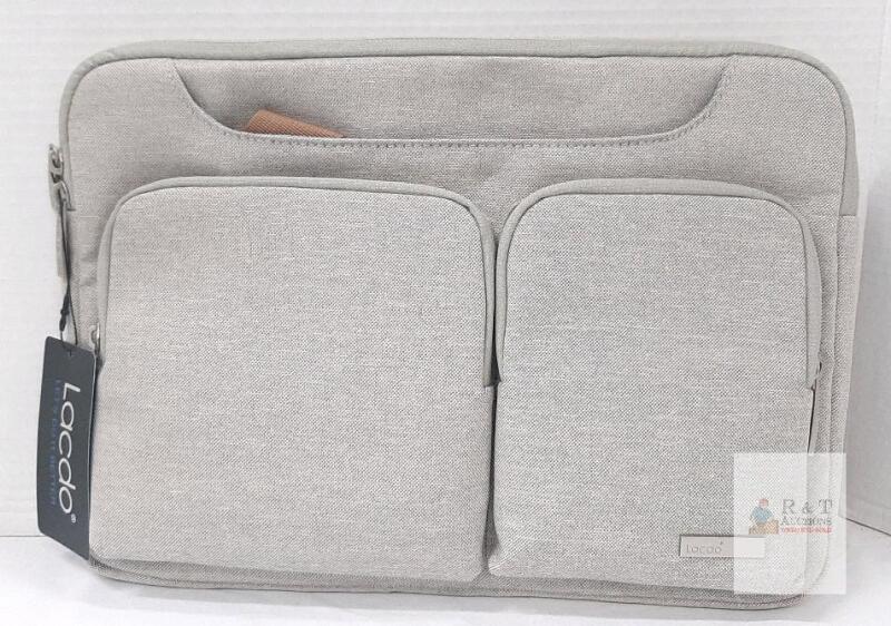 Lacdo 14 Inch Gray Laptop Sleeve Bag, Water-Resistant, Multiple Pockets, Zipper Closure