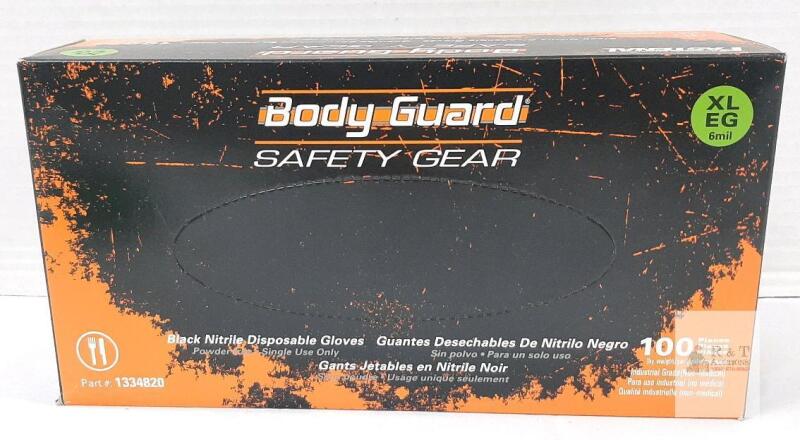Body Guard Safety Gear Black Nitrile Disposable Gloves XL 6mil 100ct Industrial Grade Powder-Free