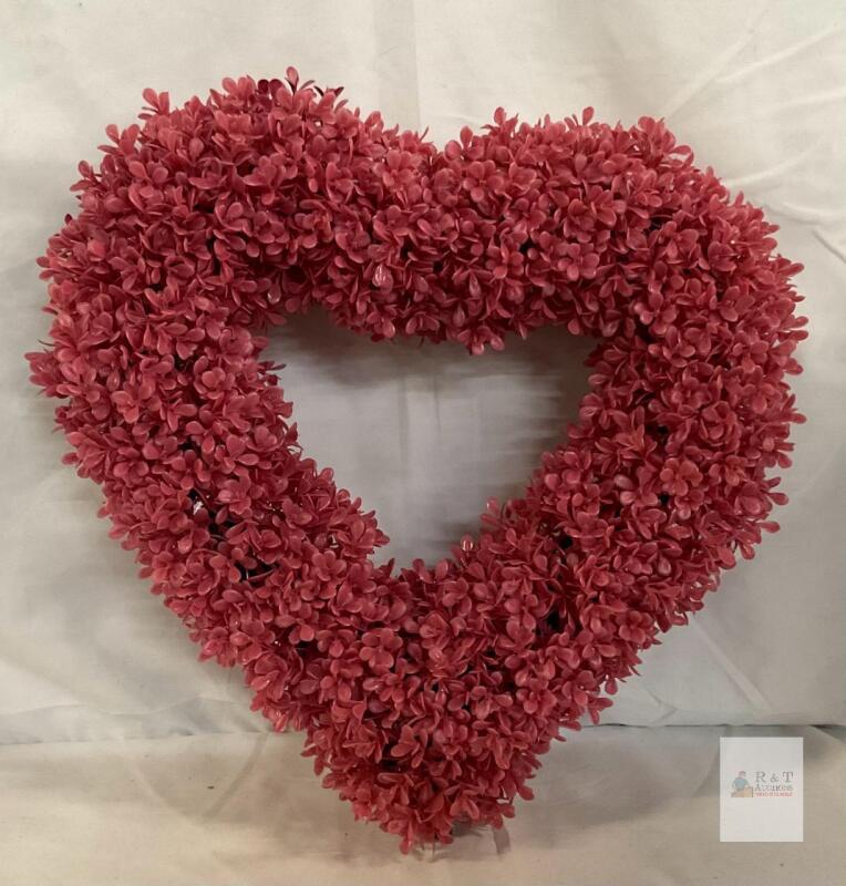 Heart-Shaped Pink Artificial Floral Wreath, 18"x18", Dense Plastic Flowers, Indoor/Outdoor Decor