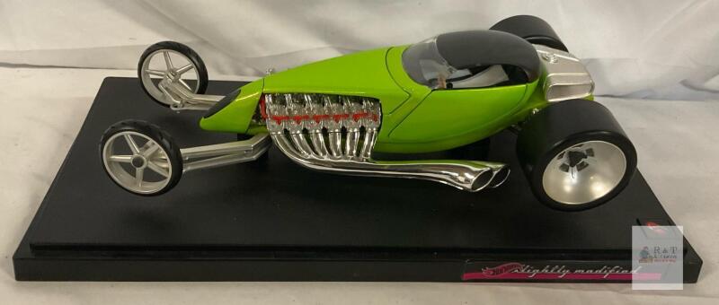 Hot Wheels &ldquo;Slightly Modified&rdquo; 1:18 Scale Diecast Hot Rod Model w/ Display Base, Green/Chrome