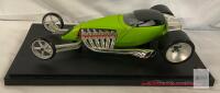 Hot Wheels &ldquo;Slightly Modified&rdquo; 1:18 Scale Diecast Hot Rod Model w/ Display Base, Green/Chrome