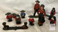Vintage Hubley Amish Family Cast Iron Hand-Painted Figurine Set, Seesaws & Barrel