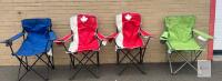 Set of 4 Folding Camping Chairs&mdash;Canadian Flag, Blue, Green, Steel Frame, Cup Holders