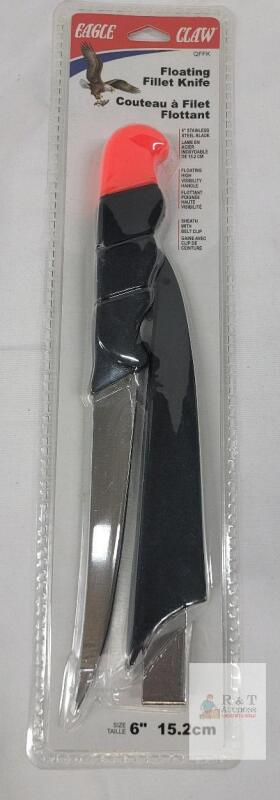 NEW Eagle Claw QFFK 6" Floating Fillet Knife High-Visibility Handle with Sheath and Belt Clip