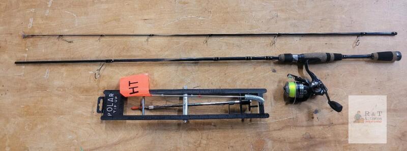 Pflueger Spinning Rod & Reel Combo with HT Polar Tip-Up, 2-Piece, 6ft, One Way Clutch, Ice Fishing
