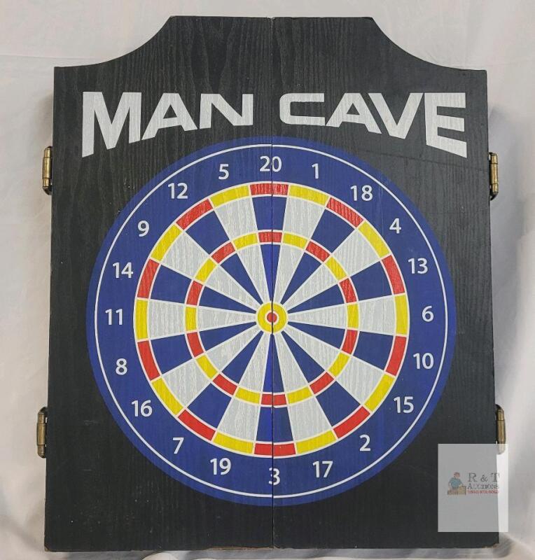 Man Cave Dartboard Cabinet, 17.75-in Dartboard, Dual Chalk Scoreboards, Black Wood Finish