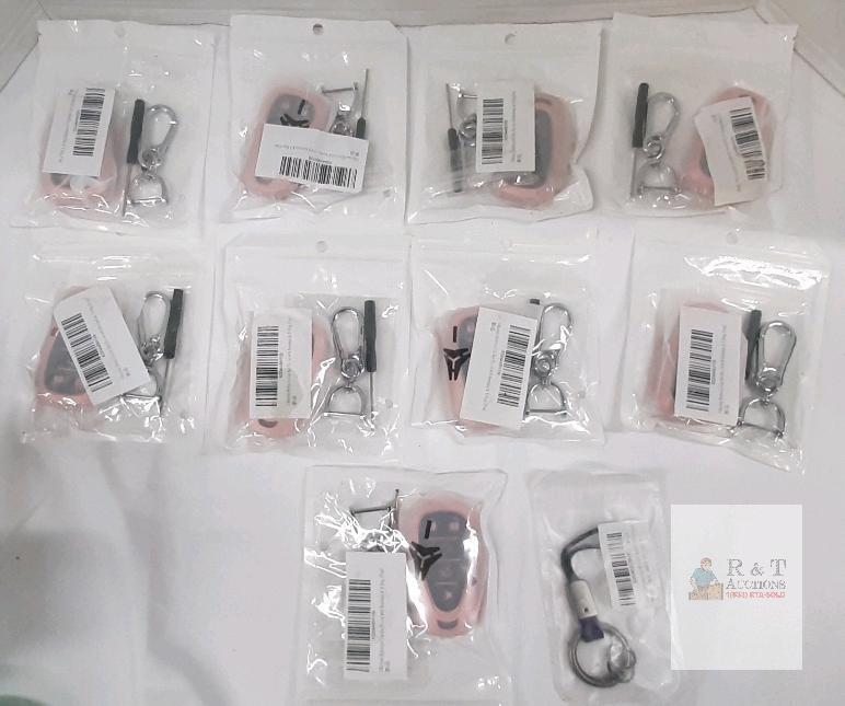 New in Sealed Bags 5-Button Pink Car Key Fob Cover with Keychain & D-Ring,