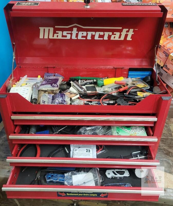 WITH KEY -Mastercraft 5-Drawer Ball Bearing Tool Chest, 24"x15"x10" with Assorted Hand Tools & Hardware