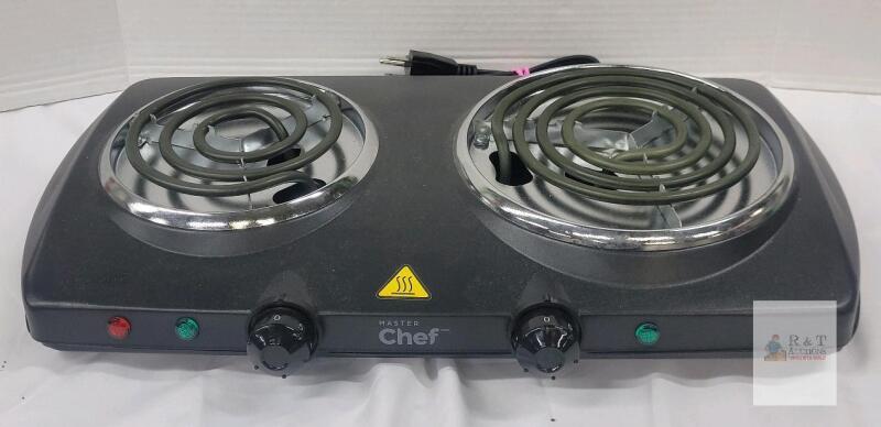 Working Master Chef Double Burner Electric Hot Plate, Model 043-1201-4, 1500W, 120V, Independent Controls
