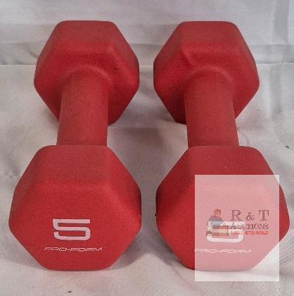 ProForm 5 lb Hex Neoprene Dumbbell Pair, Red, Anti-Roll, Cast Iron Core, 10 lbs Total