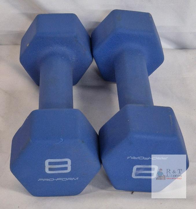 Pro-Form 8 lb Hex Neoprene Dumbbells Pair &ndash; Blue, Anti-Roll, Cast Iron Core