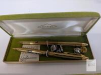 Bankers Gold-Tone Ballpoint Pen & Pencil Set with Chrysler Service Pins (10 & 35 Year)