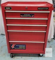Mastercraft 5-Drawer Rolling Tool Chest, Steel, 24"x13"x34", Heavy-Duty Casters, Red
