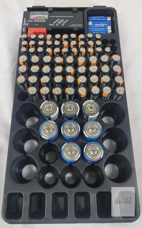 Large Battery Organizer Case w/ Analog Tester, 44x AA, 6x AAA, 8x C, 6x D, NOVA & DOBRY