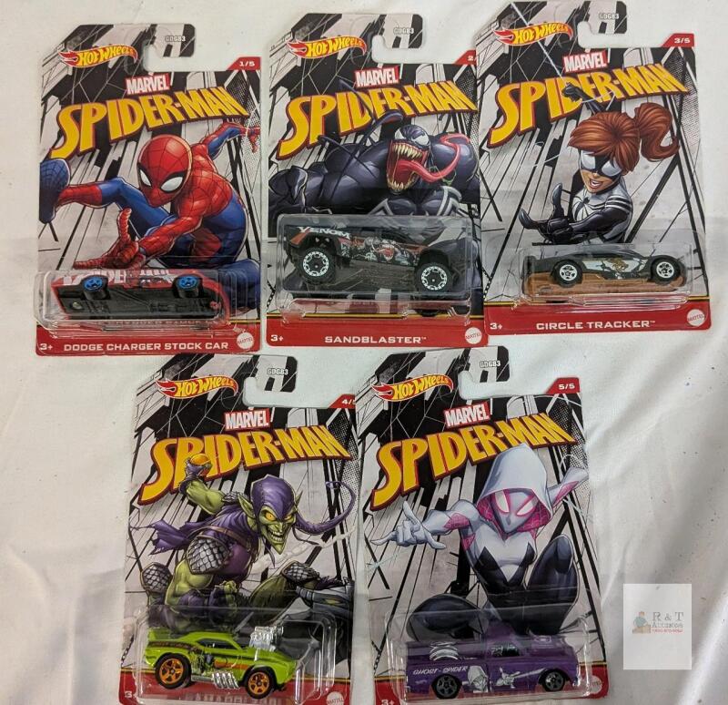Hot Wheels Marvel Spider-Man 1:64 Character Cars Set of 5 &ndash; Sealed, 2022, Dodge Charger, Sandblaster